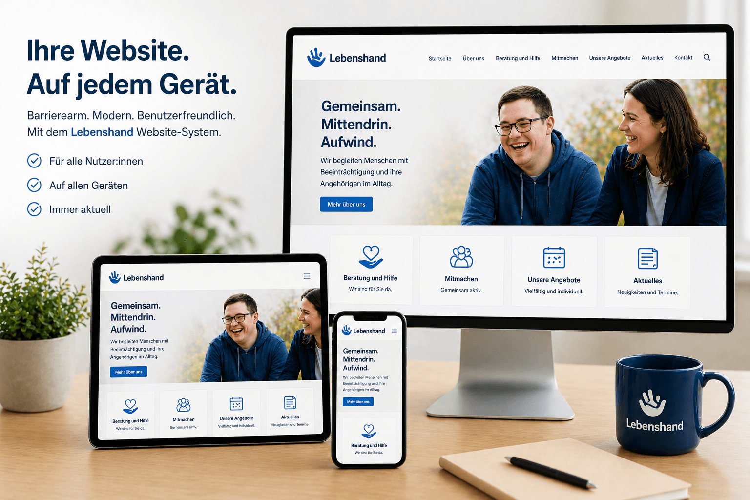 Lebenshand-Website auf Desktop, Tablet und Smartphone